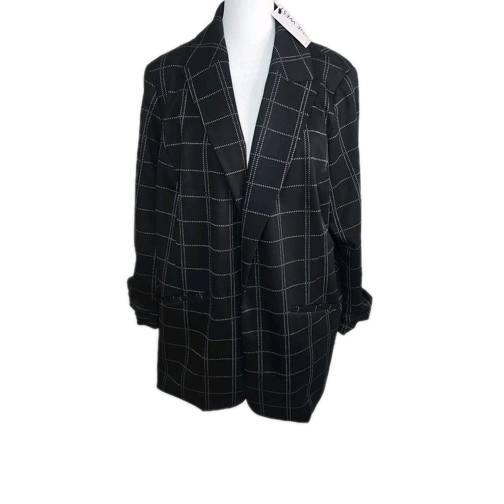 Women's Nine West Open Front Double Breast Checkered Blazer NWT'S Plus Size‎ OX